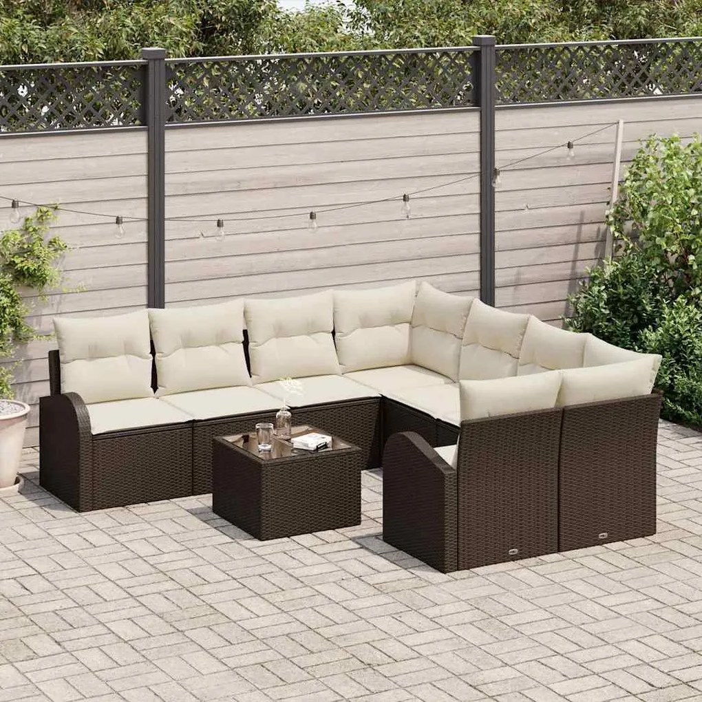 vidaXL Σετ Καναπέ Κήπου 9 pcs Καφέ 55 x 55 x 37 εκ συνθετικό ρατάν