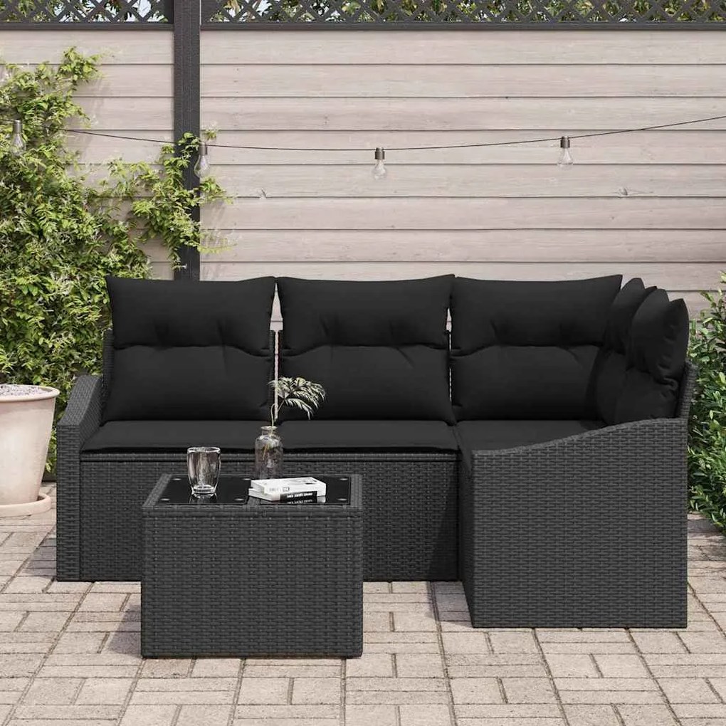 vidaXL Σετ Καναπέ Κήπου 5 pcs Μαύρο Πολυ ράταν