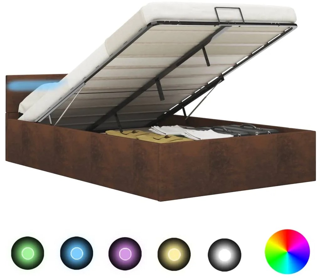 vidaXL Πλαίσιο Κρεβατιού με Αποθ. Χώρο/LED Καφέ 120x200 εκ. Ύφασμα