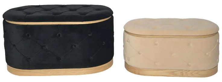 Σκαμπό μπαούλο Royel Inart σετ 2 τεμ βελούδο σε μαύρη και μπεζ απόχρωση