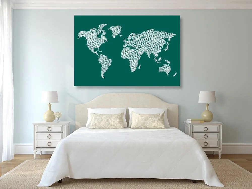 Εικόνα στον παγκόσμιο χάρτη που εκκολάπτεται από φελλό σε πράσινο φόντο - 120x80  peg