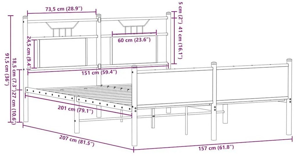 Πλαίσιο Κρεβατιού Χωρ. Στρώμα Sonoma Δρυς 150x200εκ. Επ. Ξύλο - Καφέ