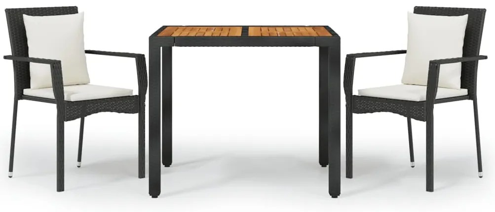 vidaXL Σετ Τραπεζαρίας Κήπου 3 τεμ. Μαύρο Συνθετικό Ρατάν με Μαξιλάρια