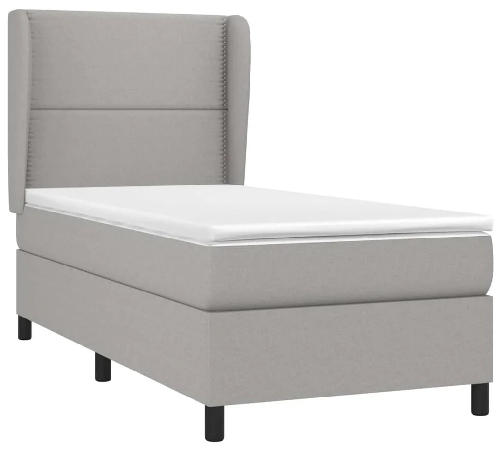 Κρεβάτι Boxspring με Στρώμα Ανοιχτό Γκρι 90x190 εκ. Υφασμάτινο - Γκρι