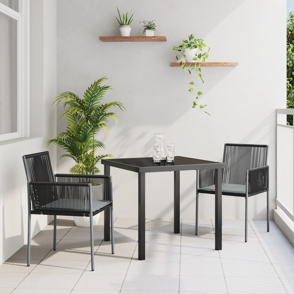 vidaXL σετ κήπου  με 3 τεμάχια και μαξιλάρια από μαύρο πολυρατάν.