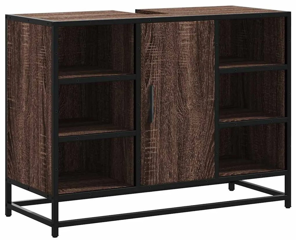 vidaXL Ντουλάπι Μπάνιου Νιπτήρα Καφέ Δρυς 80 x 33 x 60 εκ. Επεξ. Ξύλο