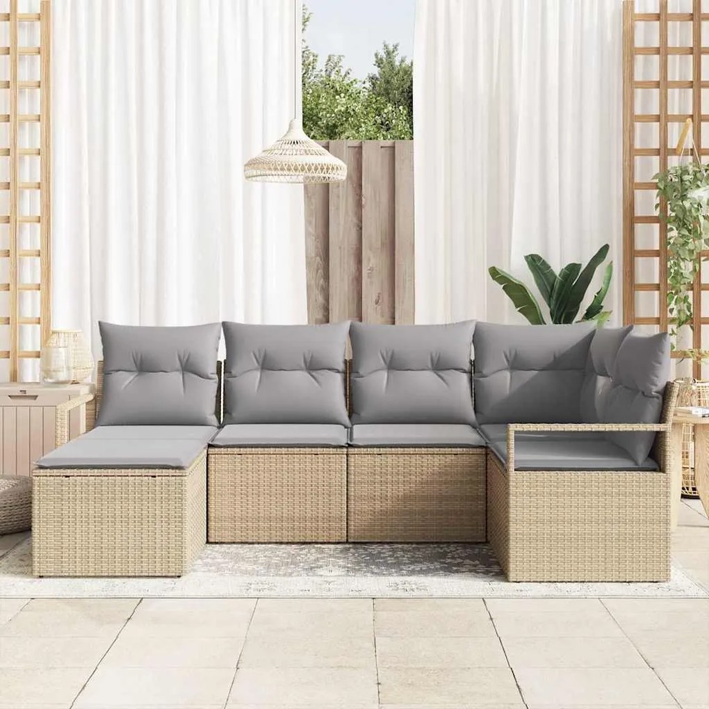 vidaXL Σετ Καναπέ Κήπου 6 pcs Μπεζ Πολυ ράταν