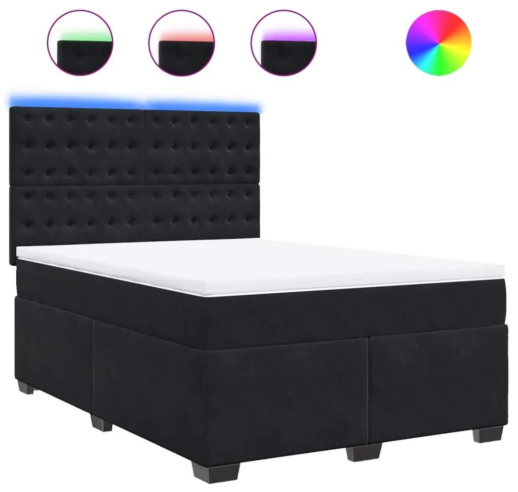 vidaXL Κρεβάτι Boxspring με Στρώμα Μαύρο 140x190 εκ. Βελούδινο