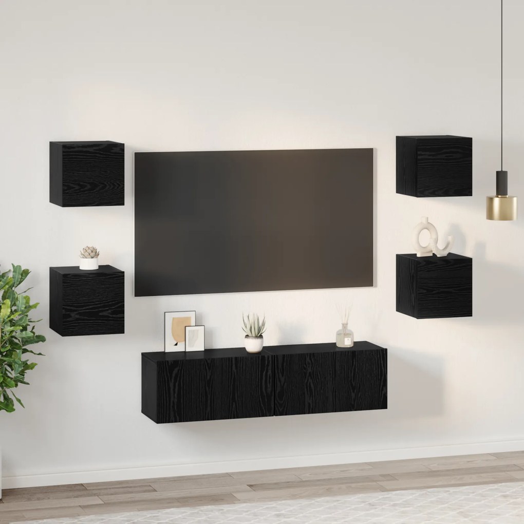 vidaXL Σετ επίπλου τηλεόρασης Επιτοίχιο 6 pcs Μαύρη δρυς