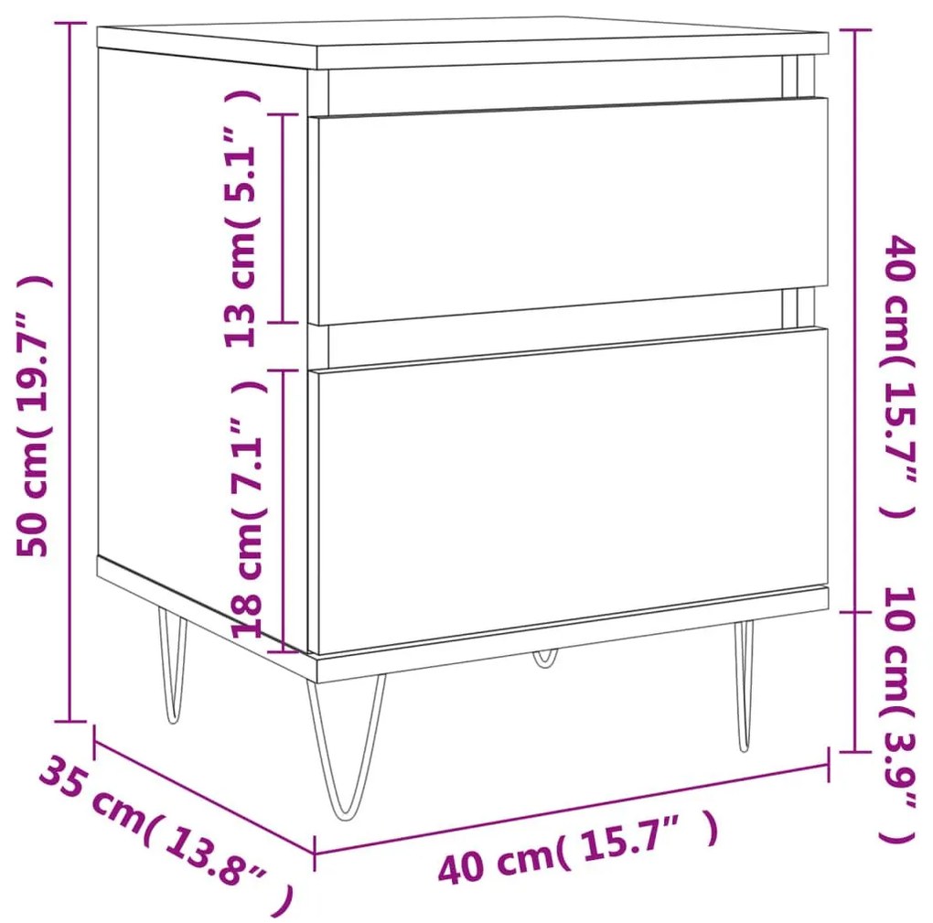 Κομοδίνα 2 τεμ. Γκρι Σκυροδέματος 40x35x50 εκ. Επεξεργ. Ξύλο - Γκρι