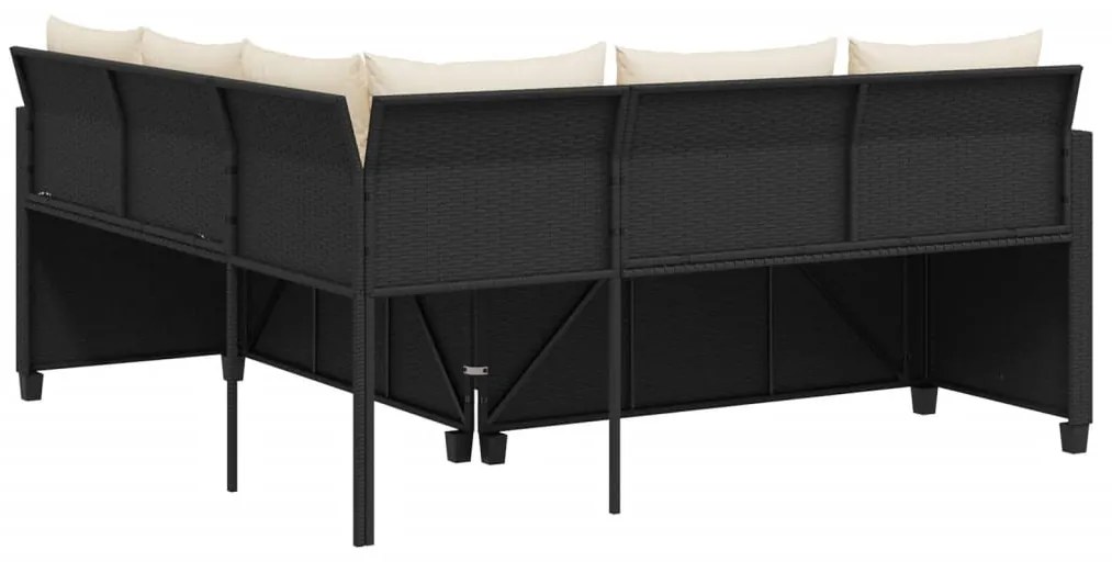 vidaXL Καναπές Κήπου Γωνιακός Μαύρος Συνθ. Ρατάν Τραπέζι + Μαξιλάρια