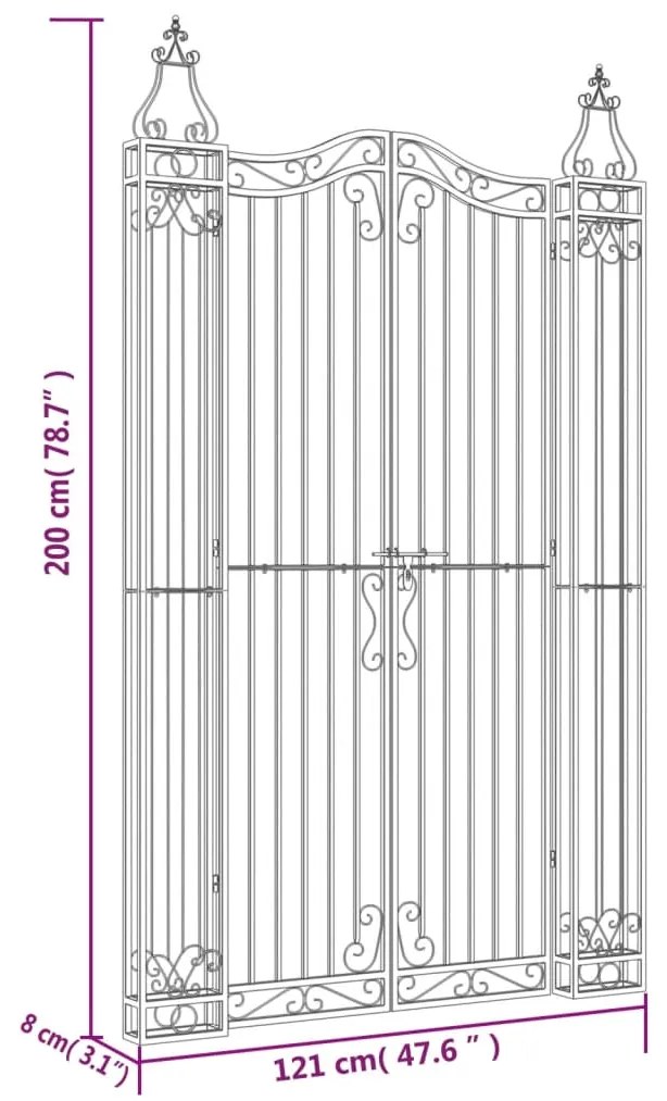 vidaXL Πύλη Κήπου Μαύρη 121 x 8 x 200 εκ. από Σφυρήλατο Σίδερο