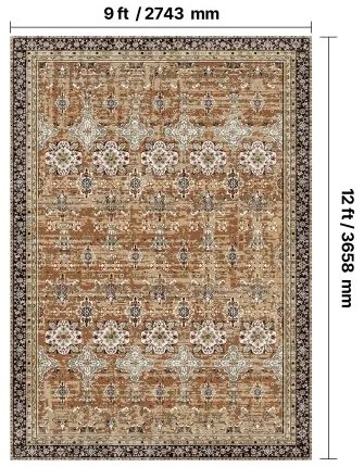 VEVOR Large Area Rug 9 x 12 ft Anti-Skid Indoor Floor Mat Vintage Brown Green