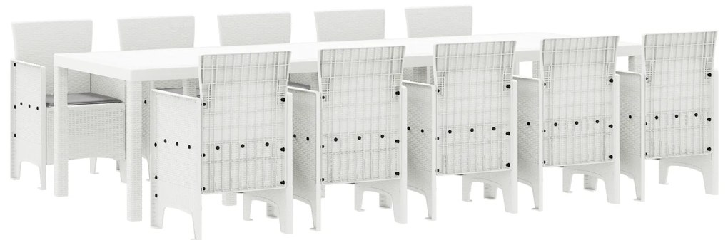 vidaXL Σετ κήπου  11 τεμαχίων με μαξιλάρια Λευκό Poly Rattan