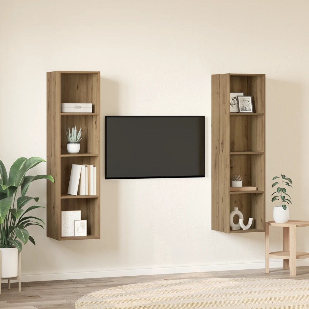 vidaXL Σετ επίπλου τηλεόρασης Επιτοίχιο 2 pcs Καφέ 37 x 37 x 142.5 εκ