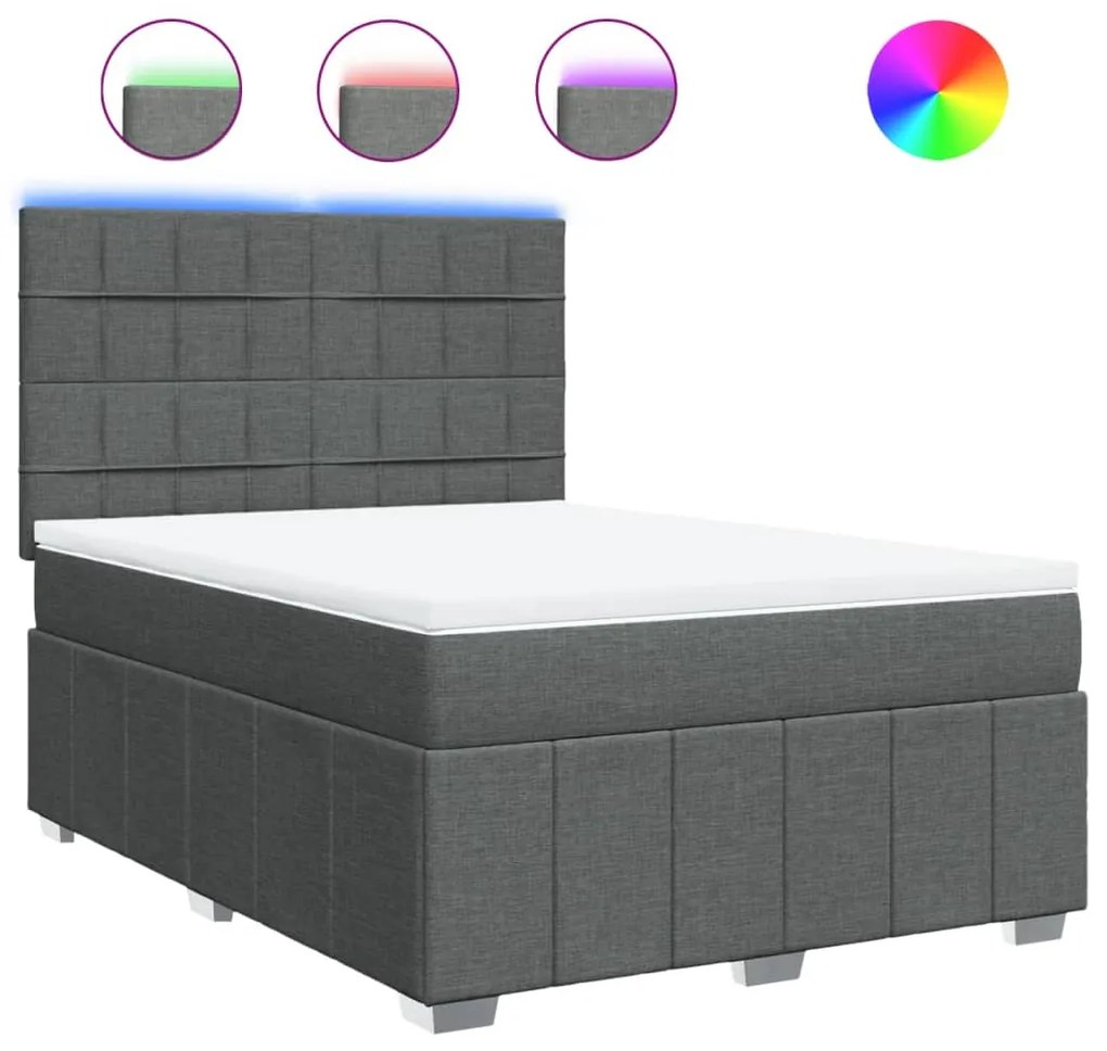 vidaXL Κρεβάτι Boxspring με Στρώμα Σκούρο Γκρι 140x190 εκ. Υφασμάτινο