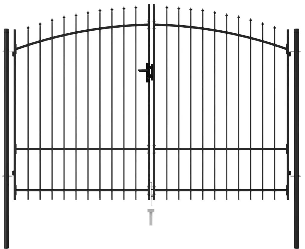 vidaXL Καγκελόπορτα Διπλή με Ακίδες Μαύρη 3 x 2 μ. Ατσάλινη