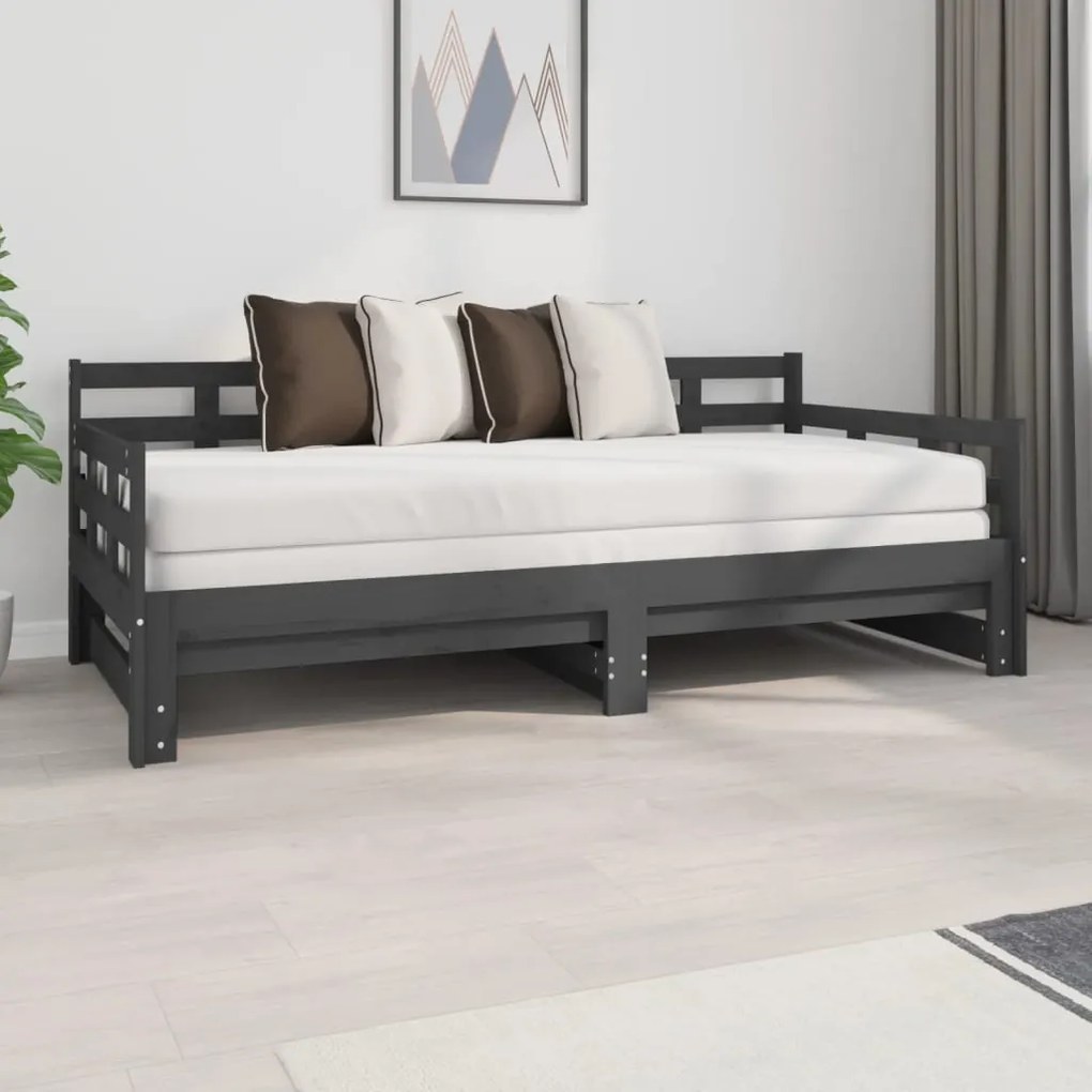 vidaXL Καναπές Κρεβάτι Συρόμενος Γκρι 2x(90x190) εκ. Μασίφ Ξύλο Πεύκου