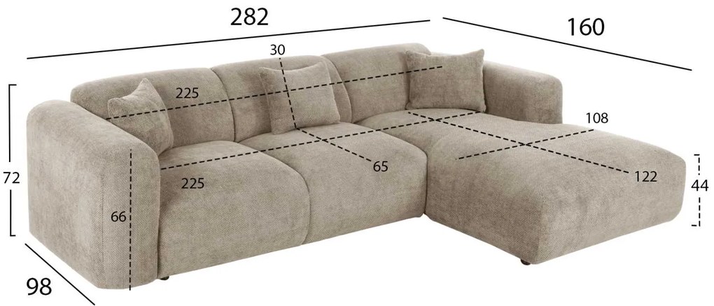 ΚΑΝΑΠΕΣ ΓΩΝΙΑ BRICKEN HM3275.01R ΜΠΕΖ ΥΦΑΣΜΑ 110-282x98-160x72Υεκ.