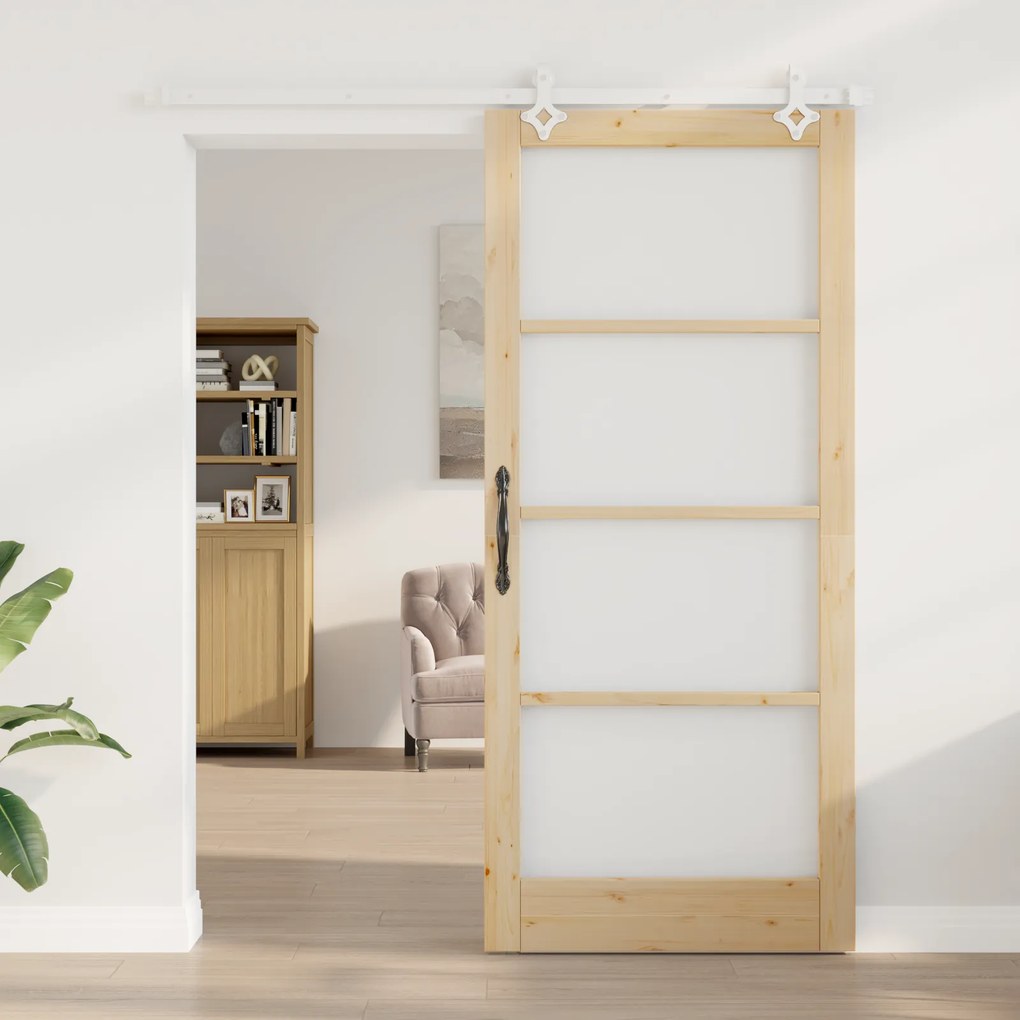 vidaXL Συρόμενη Πόρτα  με Σετ Υλικών 93x211 εκ. Μασίφ Ξύλο Πεύκου