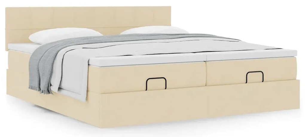 vidaXL Οθωμανικό κρεβάτι με στρώματα Κρέμα 180x200cm ύφασμα