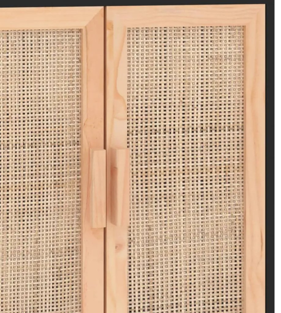vidaXL Ντουλάπι Μαύρο 60 x 30 x 70 εκ. από Μασίφ Πεύκο &amp; Φυσικό Ρατάν