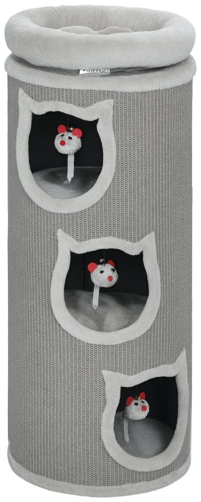 Κρεβάτι για γάτες PawHut, 96 cm, πύργος για γάτες 4 επιπέδων με πλενόμενο κρεβάτι, 3 κρυψώνες, κρεμαστό παιχνίδι, για πολλές γάτες Γκρι