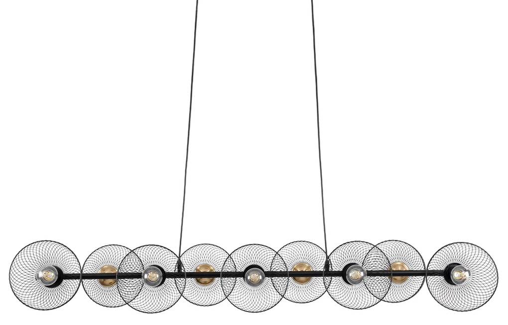 00588 GloboStar® VERONA 00588 Μοντέρνο Κρεμαστό Φωτιστικό Ράγα Πολύφωτο 9 x E27 Μαύρο & Χρυσό Μέταλλο - Μ140 x Π28 x Υ20cm