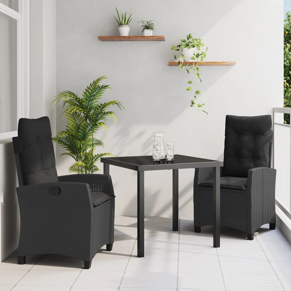 vidaXL Σετ Εξωτερικής Τραπεζαρίας (3 τεμ) με Μαξιλάρια - Μαύρο Πολυ Ράταν