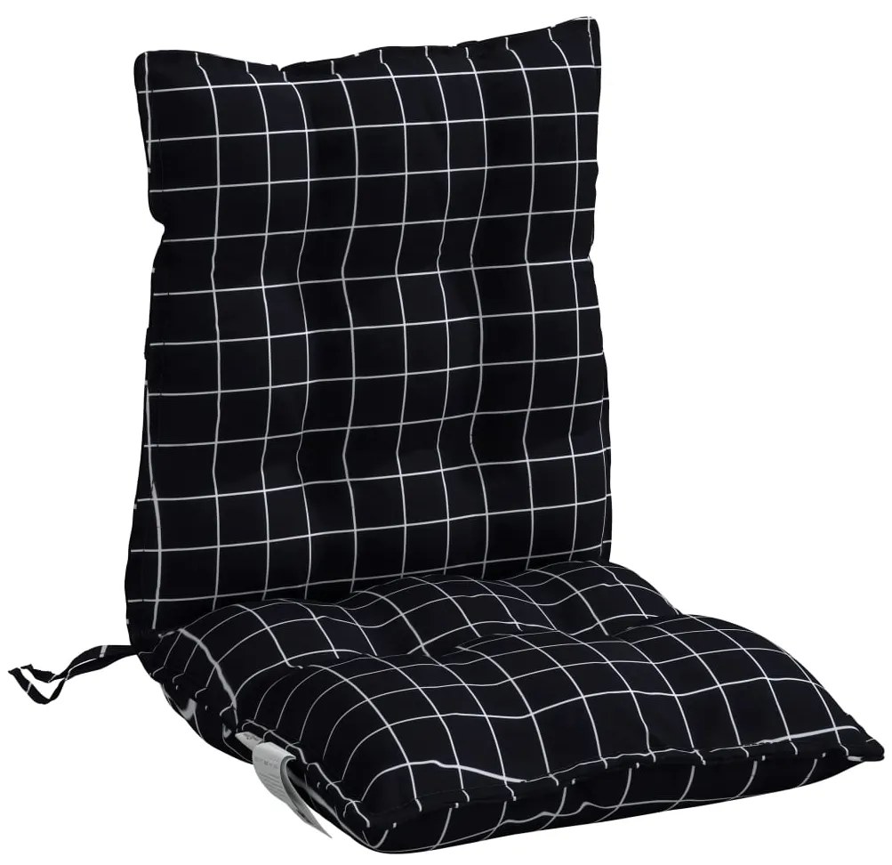 vidaXL Μαξιλάρια Καρέκλας Χαμηλή Πλάτη 2 τεμ. Μαύρο Καρό Ύφασμα Oxford