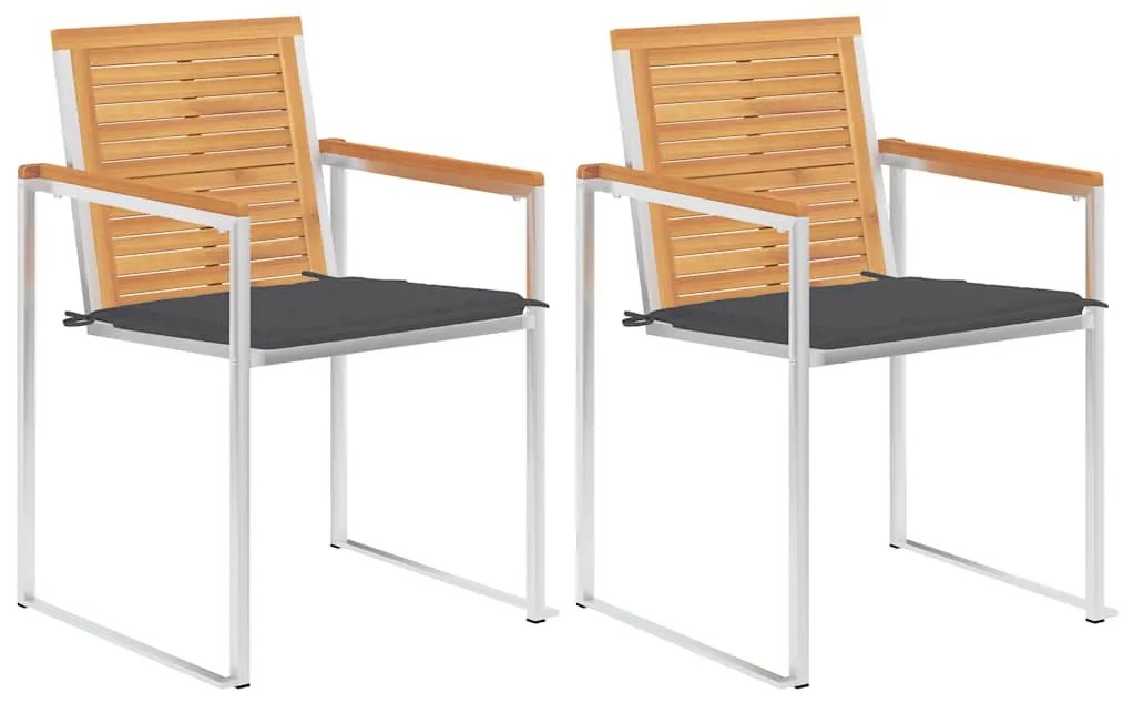 Καρέκλες Κήπου 2 τεμ. από Μασίφ Ξύλο Teak/Ατσάλι με Μαξιλάρια