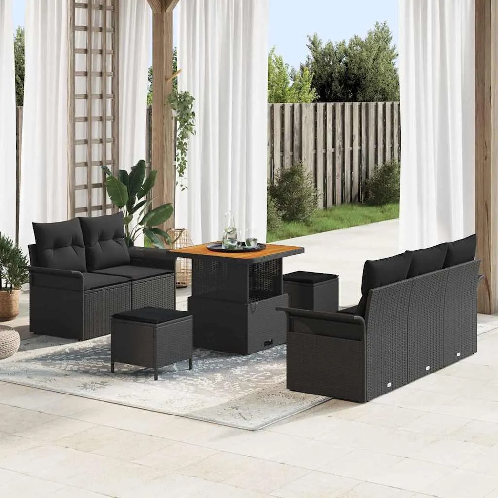 vidaXL Σετ Καναπέ Κήπου Ρυθμιζόμενο ύψος 8 pcs Μαύρο συνθετικό ρατάν