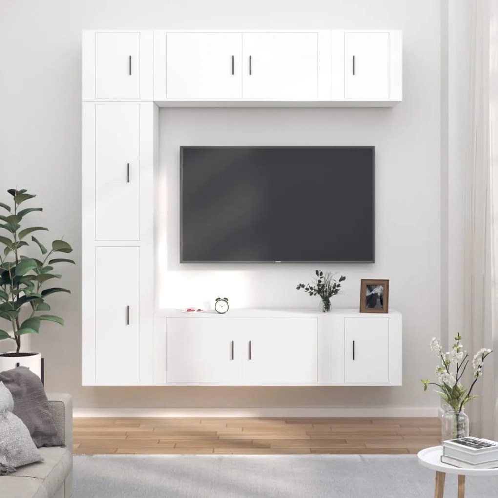 vidaXL Σετ Επίπλων Τηλεόρασης 7 Τεμαχίων Λευκό από Επεξεργασμένο Ξύλο