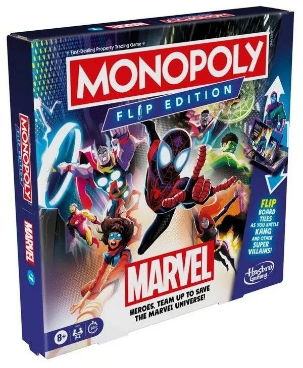 Επιτραπέζιο Παιχνίδι Marvel: Monopoly Flip Edition F9931 (Ελληνική Γλώσσα) 8+ Ετών 2-4 Παίκτες Multi Hasbro