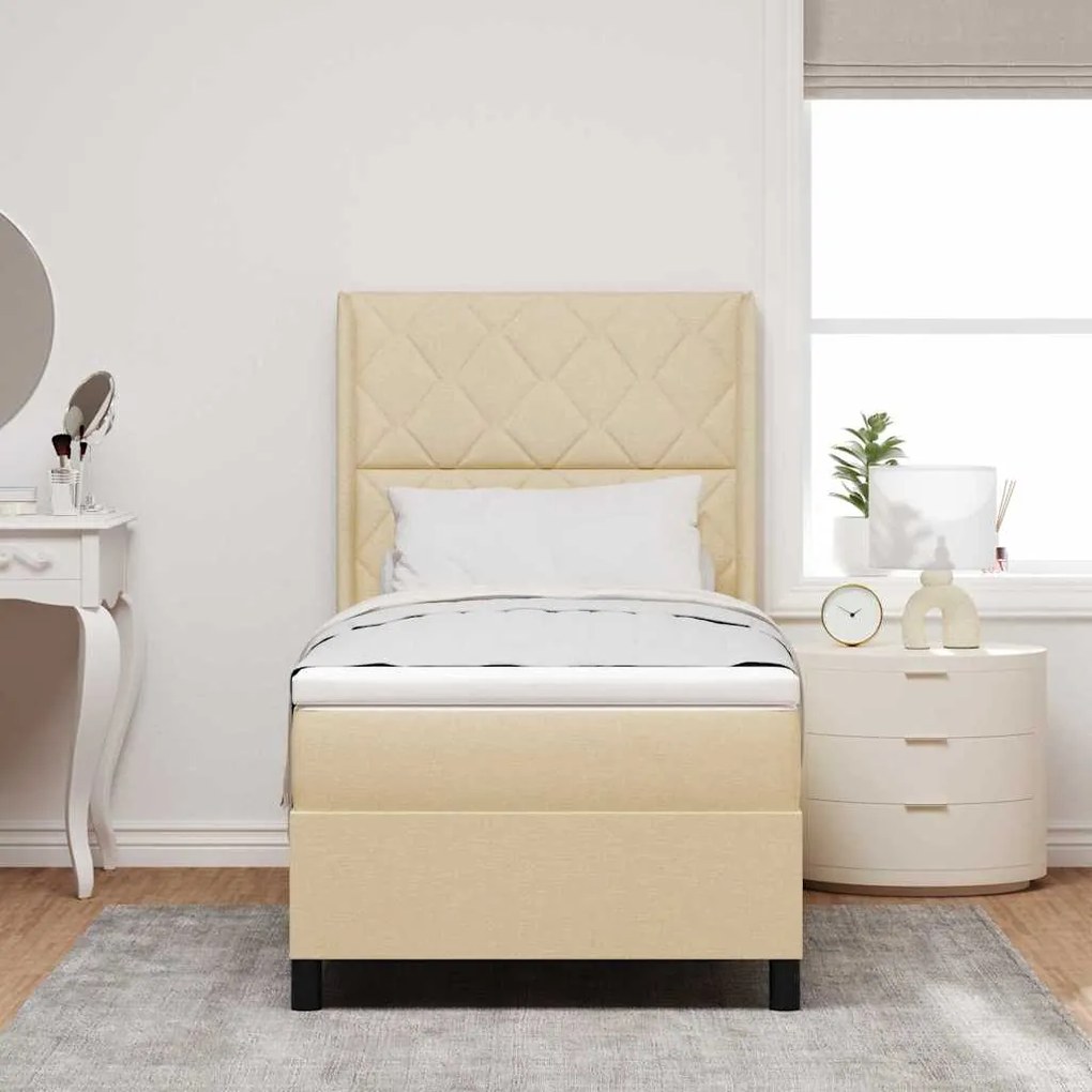 vidaXL Κρεβάτι με ελατήρια με στρώμα Κρεμ 100 x 200 cm ύφασμα