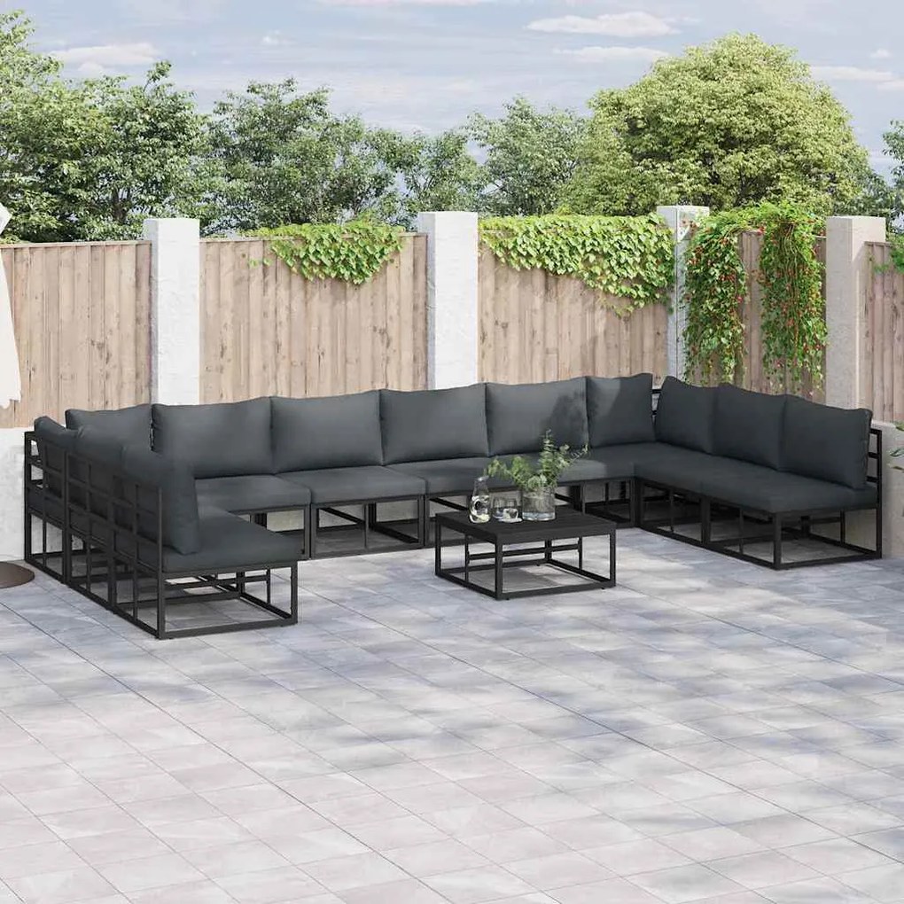 vidaXL Σετ Καναπέ Κήπου 10 pcs Μαύρο 423 x 211.5 x 71 εκ Αλουμίνιο