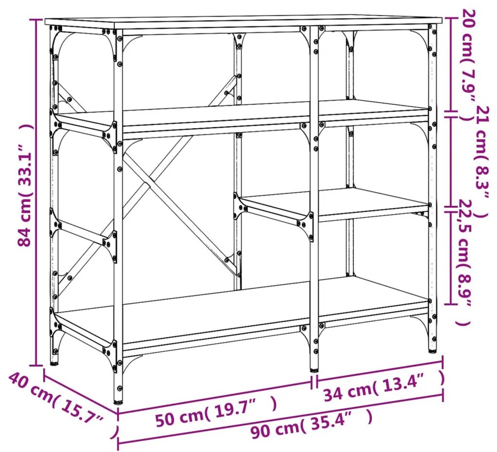 Ραφιέρα Κουζίνας Καφέ Δρυς 90x40x84 εκ. Επεξ. Ξύλο &amp; Μέταλλο - Καφέ