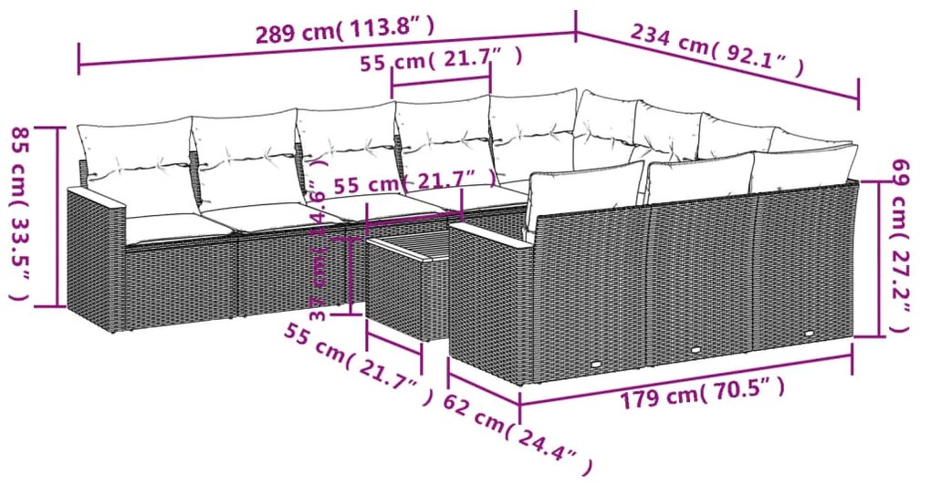 vidaXL Σαλόνι Κήπου Σετ 11 τεμ. Μπεζ Συνθετικό Ρατάν με Μαξιλάρια