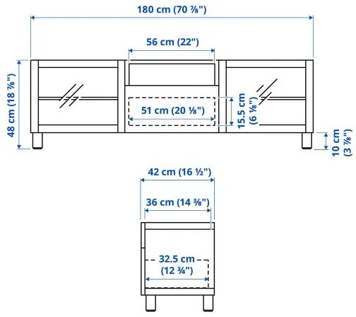 BESTÅ έπιπλο TV με πόρτες/συρτάρι με μαλακό κλείσιμο, 180x42x48 cm 093.845.36
