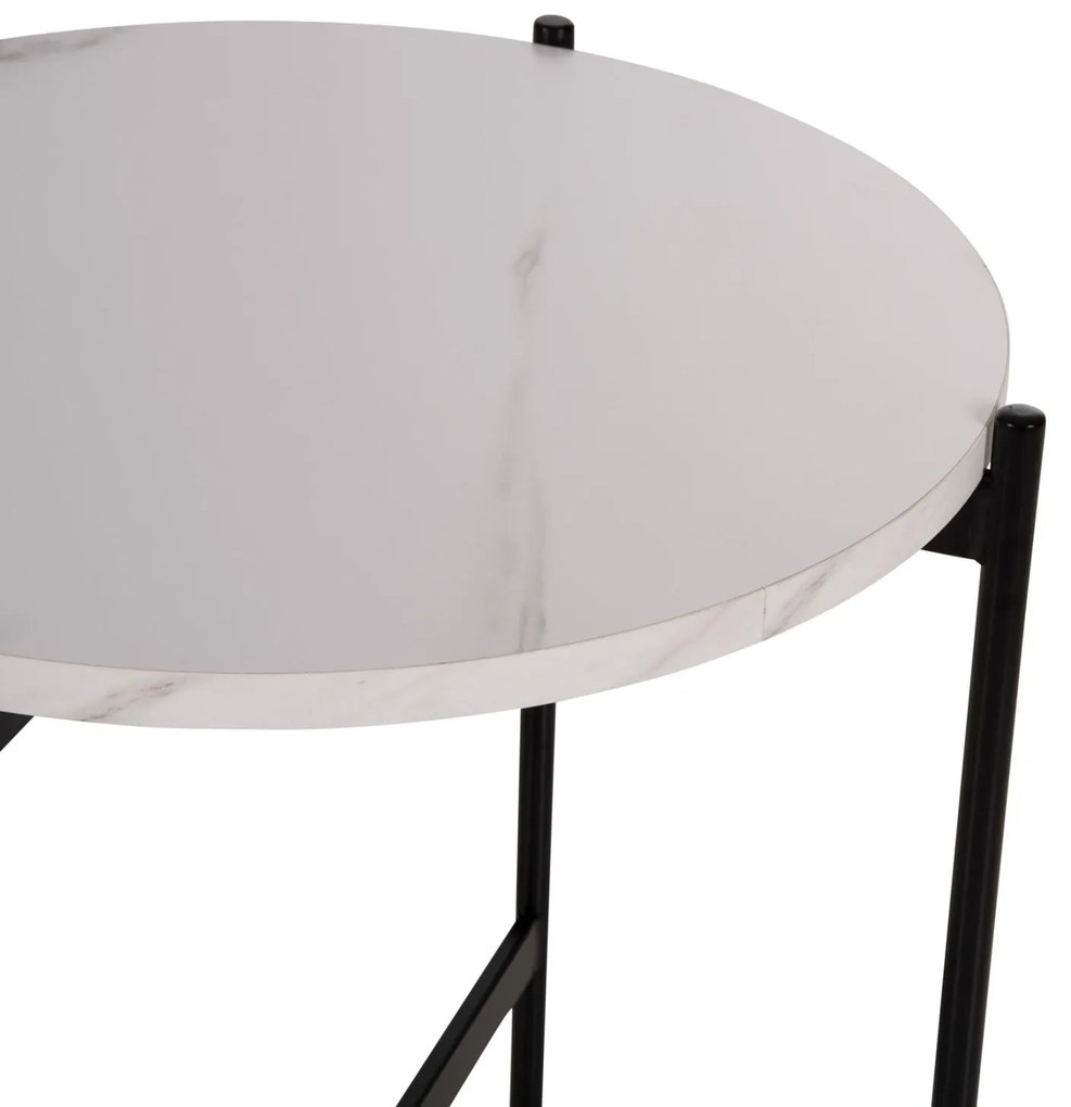 Τραπεζάκι σαλονιού C9589.05 MDF Λευκό Μάρμαρο και Μαύρη Μεταλλική Βάση Φ50x55Υεκ. 50x50x55 εκ.