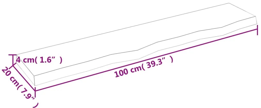 Ράφι Τοίχου 100 x 20 x 4 εκ. από Ακατέργαστο Μασίφ Ξύλο Δρυός - Καφέ
