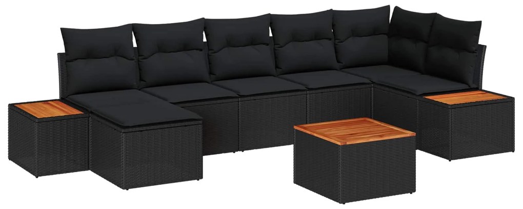 Σετ Καναπέ Κήπου με μαξιλάρι 8 pcs Μαύρο συνθετικό ρατάν