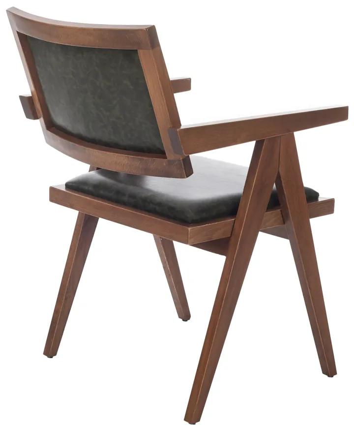 Artekko Suva Καρέκλα με Καρυδί Ξύλινο Σκελετό και Πράσινο Τεχνόδερμα (55x63x86)cm