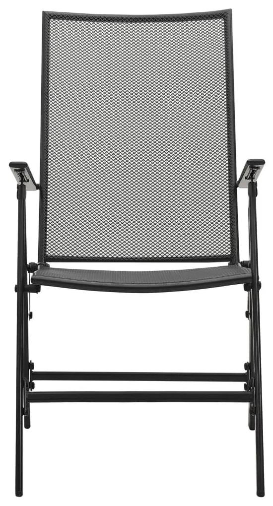 Καρέκλες Πτυσσόμενες με Πλέγμα 4 τεμ. Ανθρακί Ατσάλινες - Ανθρακί