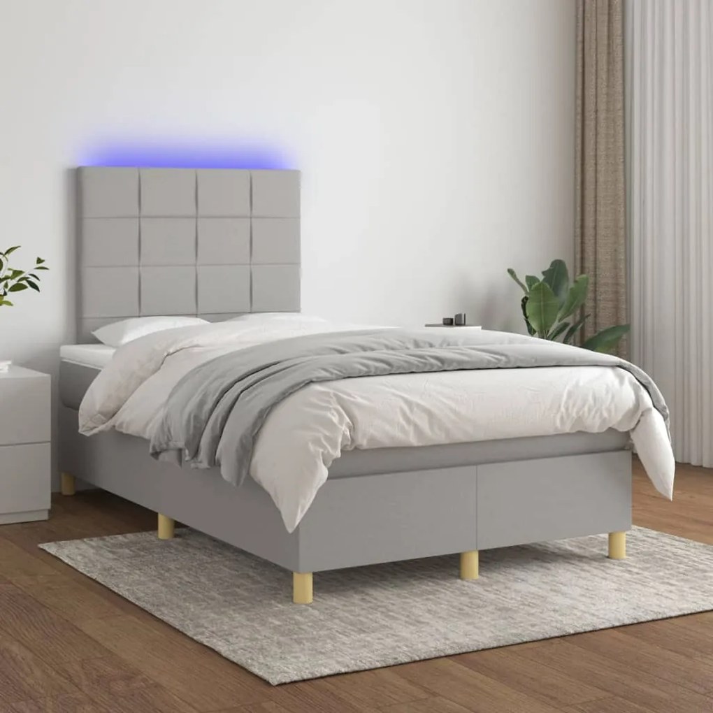 Κρεβάτι Boxspring με Στρώμα &amp; LED Αν.Γκρι 120x200 εκ Υφασμάτινο