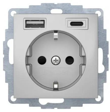 Πρίζα Σούκο με 2xUSB A+C Αλουμίνιο Berker 48041404 Hager-48041404-Αλουμίνιο 48041404