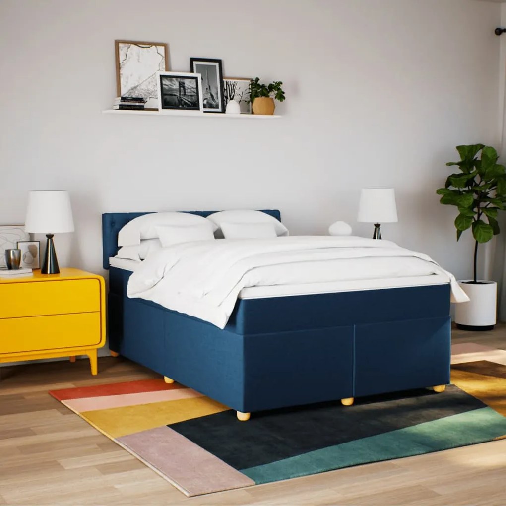 vidaXL Κρεβάτι Boxspring με Στρώμα Μπλε 160x200 εκ. Υφασμάτινο