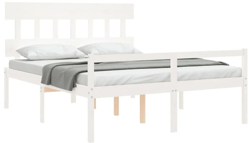 vidaXL Κρεβάτι Ηλικιωμένου με Κεφαλάρι 160 x 200 εκ. Λευκό Μασίφ Ξύλο