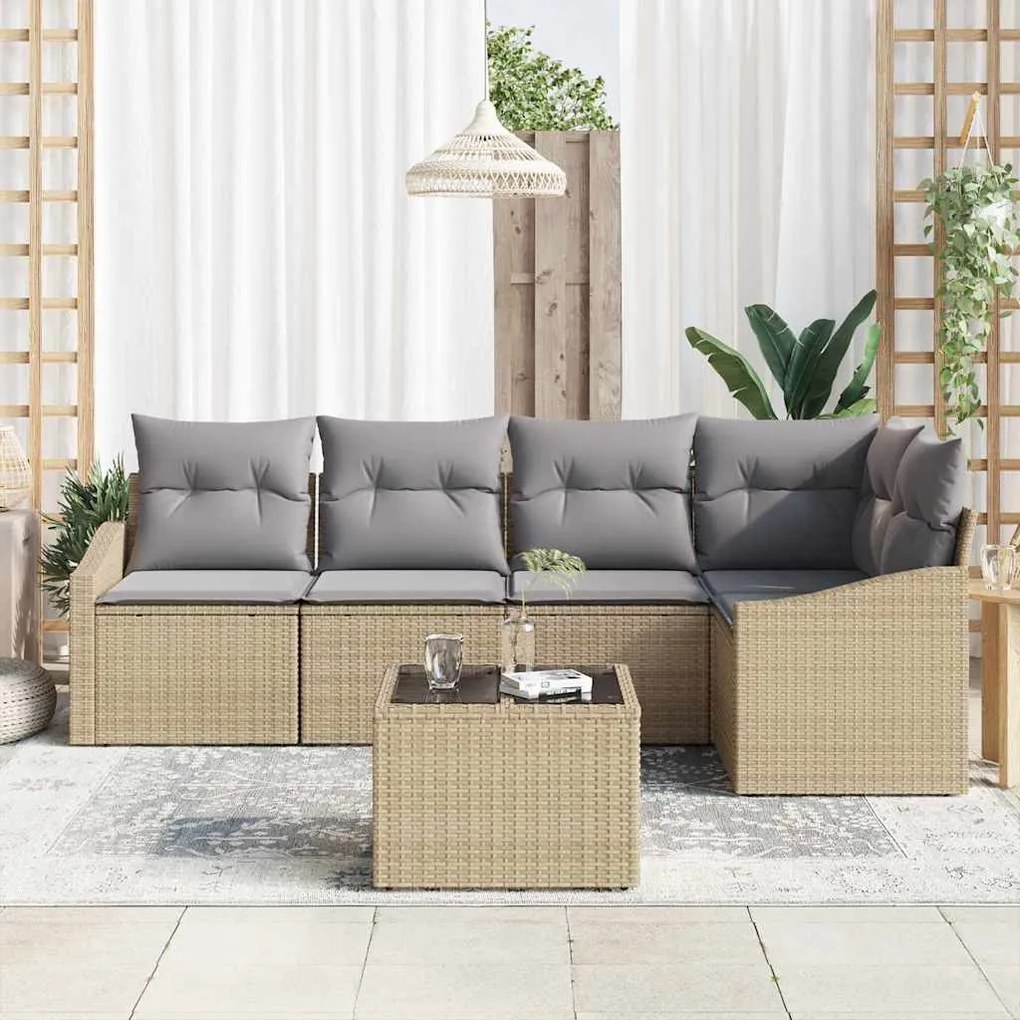 vidaXL Σετ Καναπέ Κήπου 6 pcs Μπεζ Πολυ ράταν