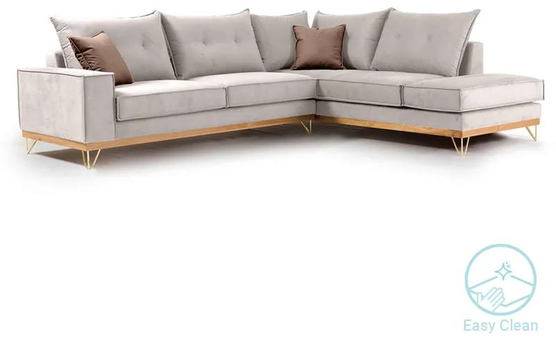 Γωνιακός καναπές αριστερή γωνία Luxury II pakoworld ύφασμα cream-mocha 290x235x95εκ - Ύφασμα - 168-000015